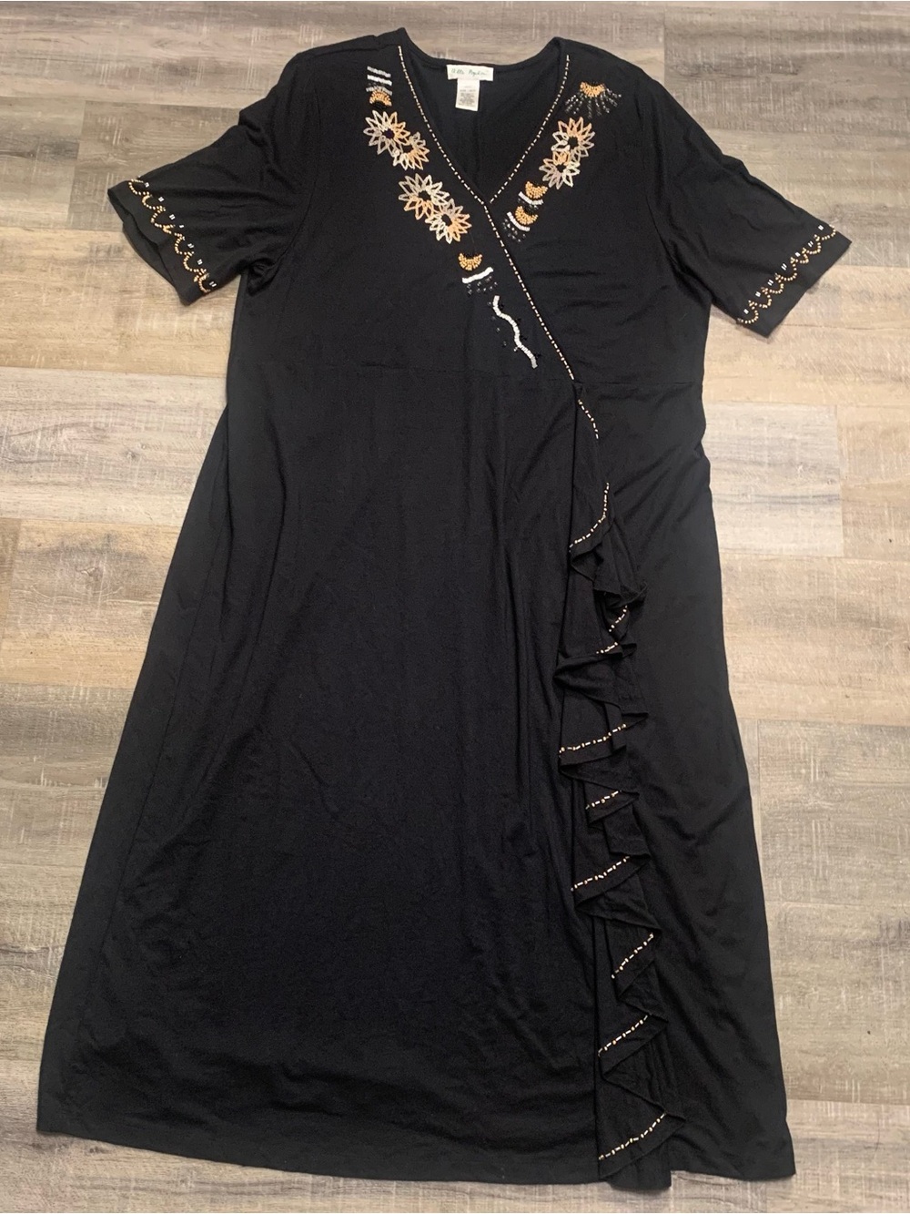 Ulla Popken Women’s Size 16/18 Relaxed Fit Beaded Embroidered Maxi Dress